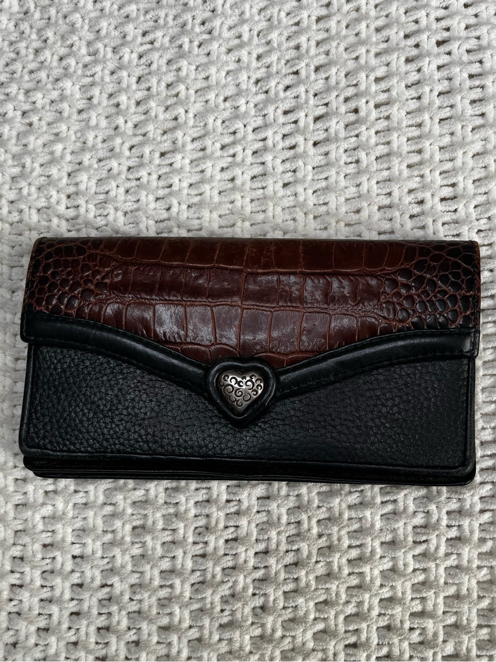 Brighton Bella Luna Brown Black Leather Croc-Embossed Lrg Wallet Envelope Flap *